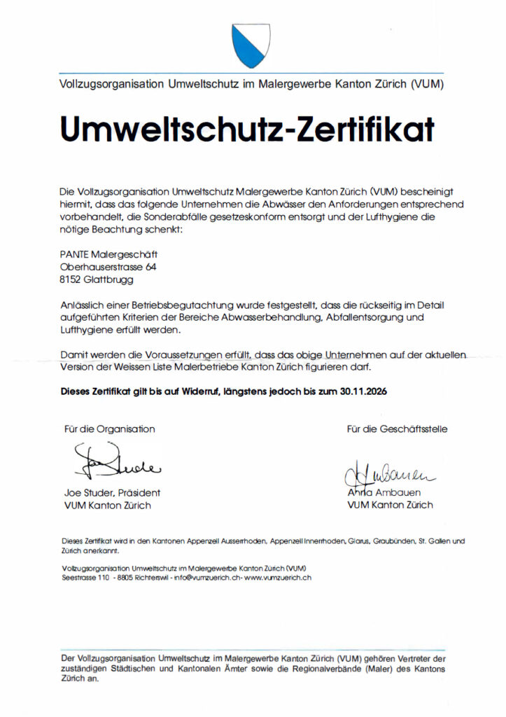 Umweltschutz Zertifikat